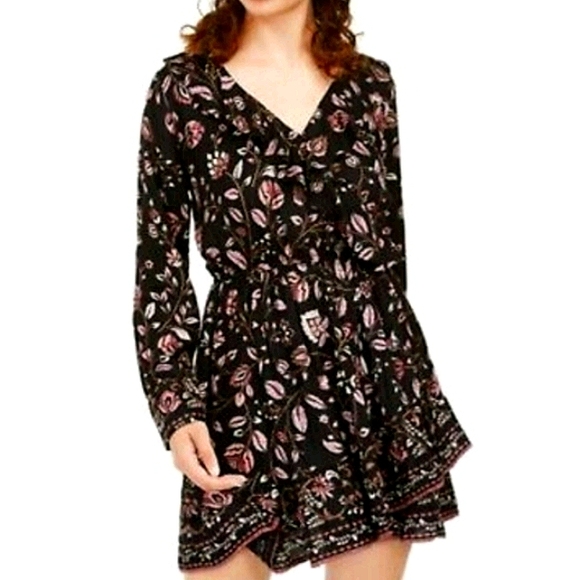 American Rag Black Floral Ruffle Wrap Dress - Picture 2 of 6